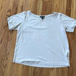 Medium Eileen Fisher Cream Silk Short Sleeved Blouse